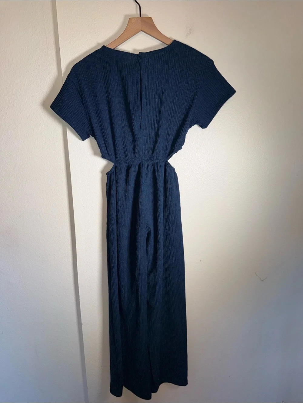 ZARA Navy textured full length beachy side cut out waist keyhole jumpsuit 14